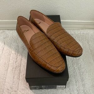 JCrew croc embossed leather smoking slipper loafer Size 7, Dark Cedar